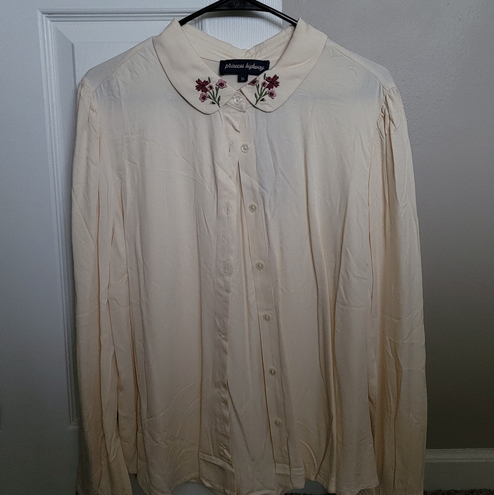 Princess Highway Cottage core button down shirt with floral detailing